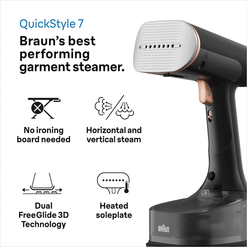 image 1 of Braun QuickStyle 7 Garment Steamer GS7077 - Black & Copper
