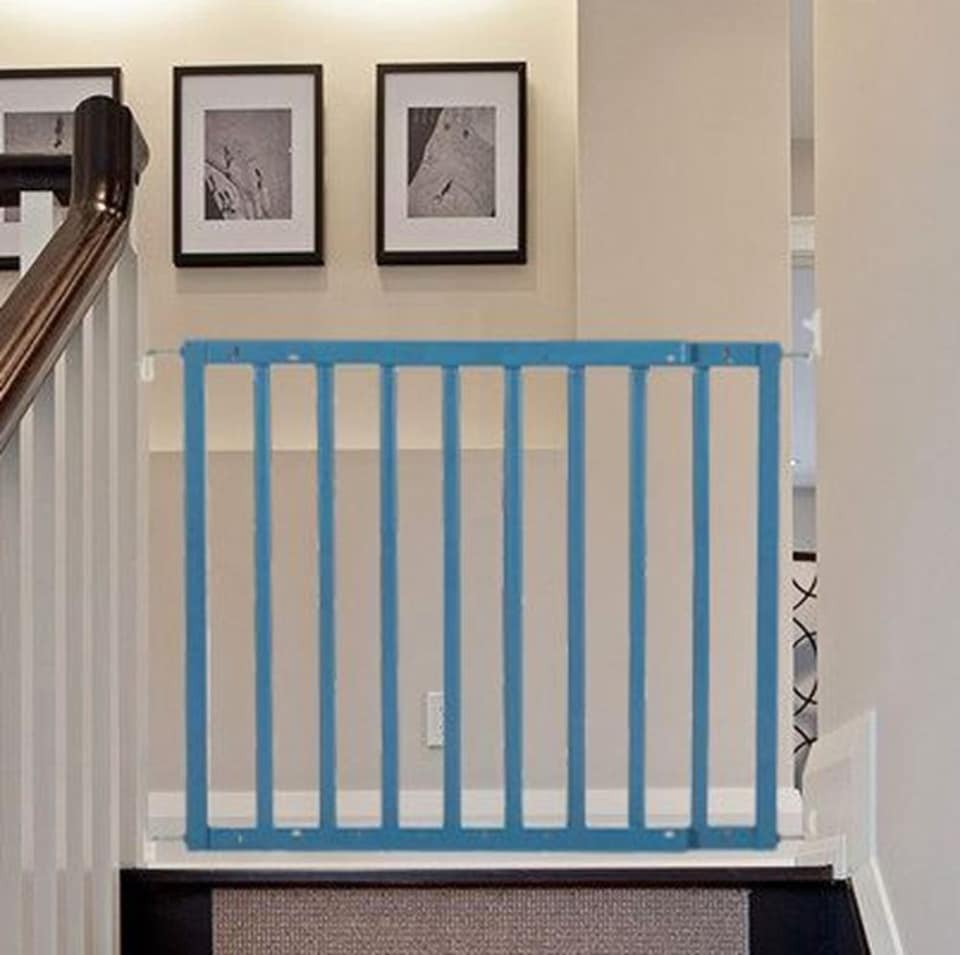 image 1 of Safetots Top of The Stairs Screw Fitted Stair Gate, Azure Blue Wooden, 63.5cm - 105.5cm, Wood Baby Gate, Safety Gate | Blue | 1