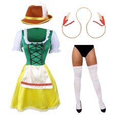 Green & Yellow Bavarian Dress with Stockings, Plaits & Hat Green | L