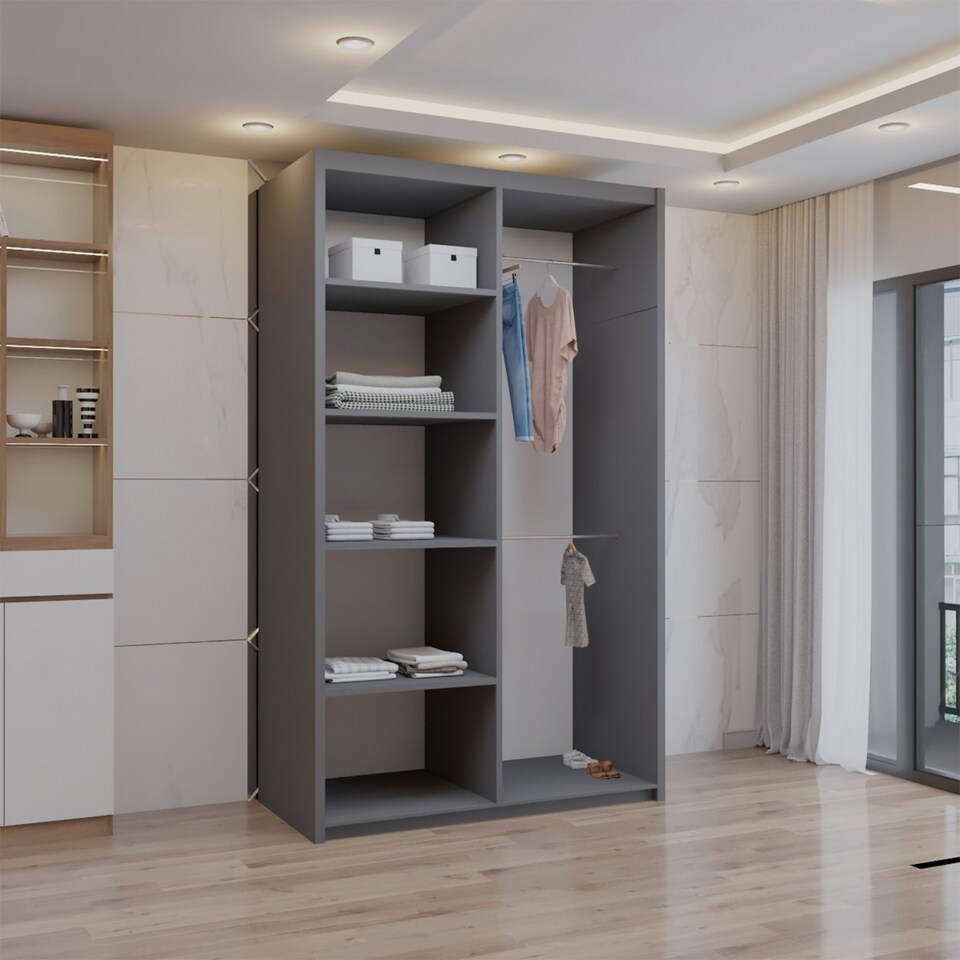 image 1 of Sliding wardrobes 4U Modern Full Mirror Sliding Door Wardrobe Multi Size (90-203cm) & Color Options | Grey | Grey 100cm