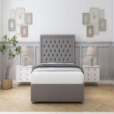 Sloomy Montana Pewter Dumfries Divan Bed With Mattress 2 Drawers Same Side With 54" Floor Standing Headboard 4'6 Double | Grey | Pewter | Double | 1