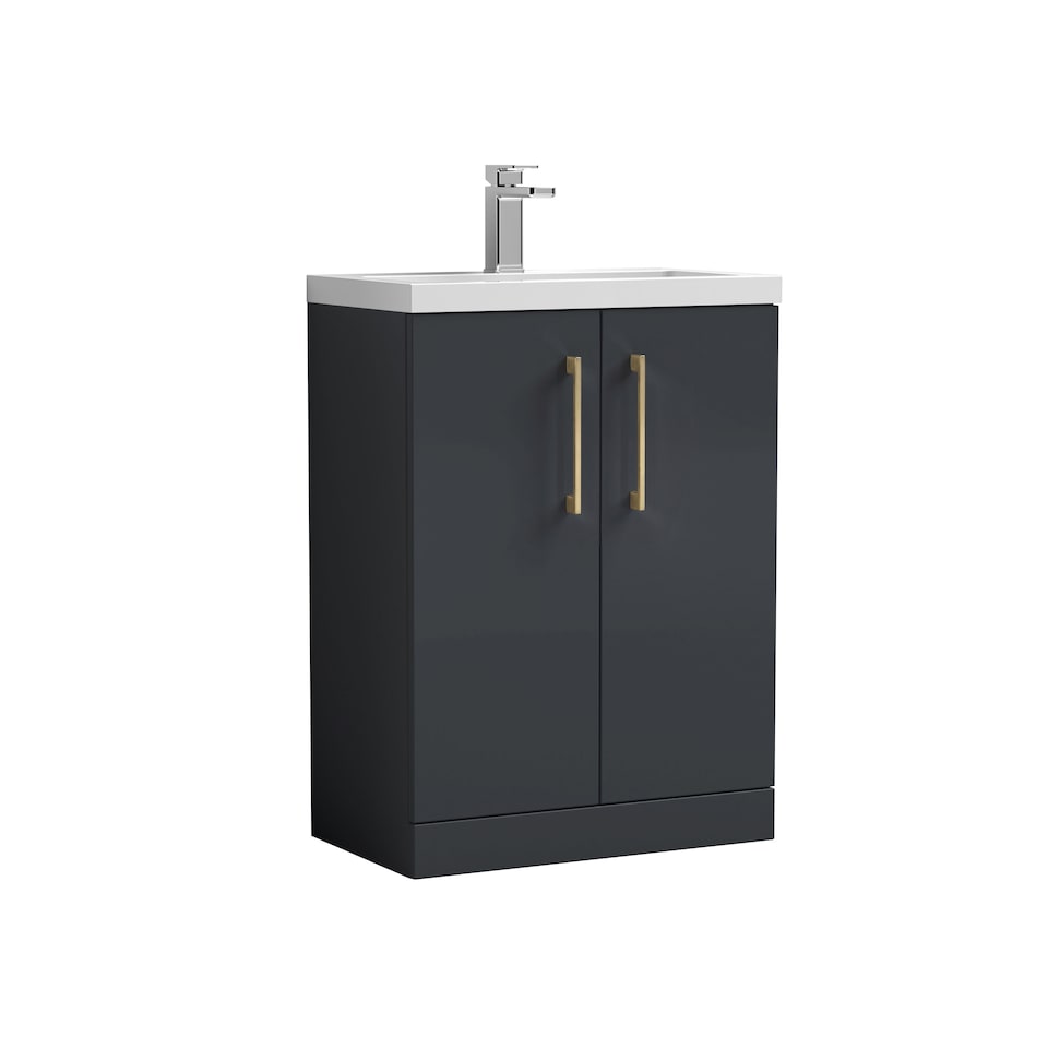 image 1 of Balterley Level Compact Bathroom Cloakroom Vanity Basin Unit with Polymarble Basin, Handles | Black | Satin Soft Black | 840 x 605 x 360mm