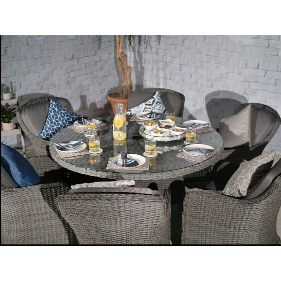 image 1 of 6 Seater Round Caver Dining Set 110cm Round Table With 4 Imperial Chairs Including Cushions