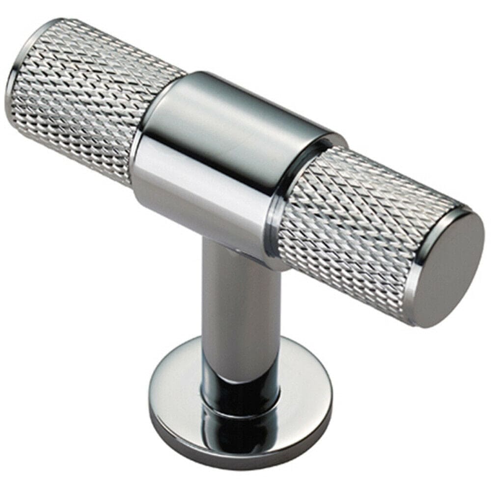 Loops Knurled Cupboard T Shape Pull Handle 50 x 13mm Polished Chrome Cabinet Handle