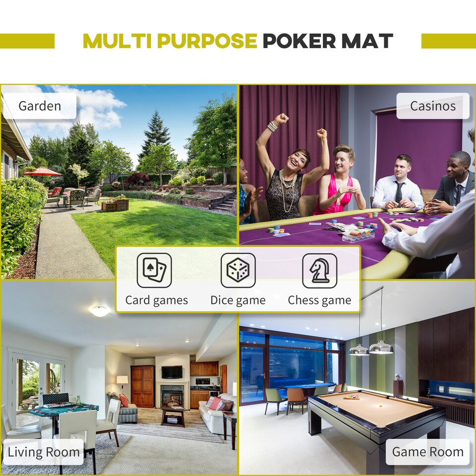 image 1 of HOMCOM 8 Player Folding Poker Table, Oval Portable Blackjack Casino Table with Cup Holder, Felt Top and Metal Base, 183 x 82 x 75cm, Green and Black