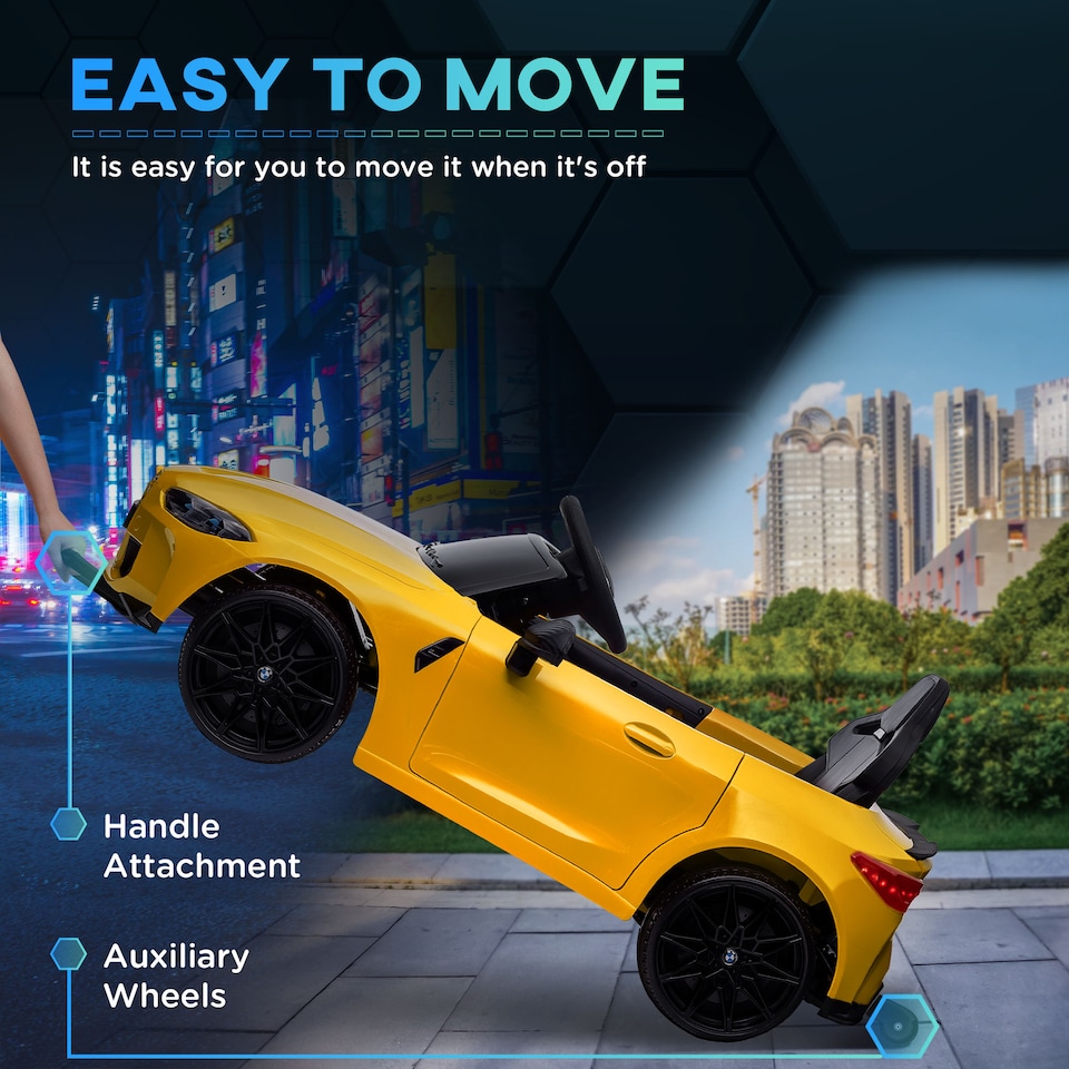 image 1 of AIYAPLAY BMW M4 Licensed Electric Car for Kids, 12V Kids Electric Ride on with Remote Control, Suspension, Music, Horn, LED Lights, for Ages 3-5 Years, Yellow