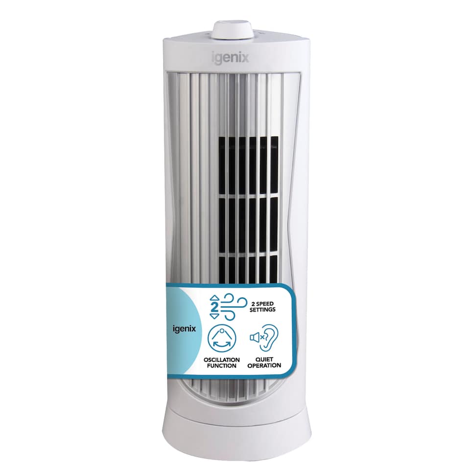 image 1 of Igenix Mini Tower Fan, Oscillating, 12 Inch, White, DF0020WH