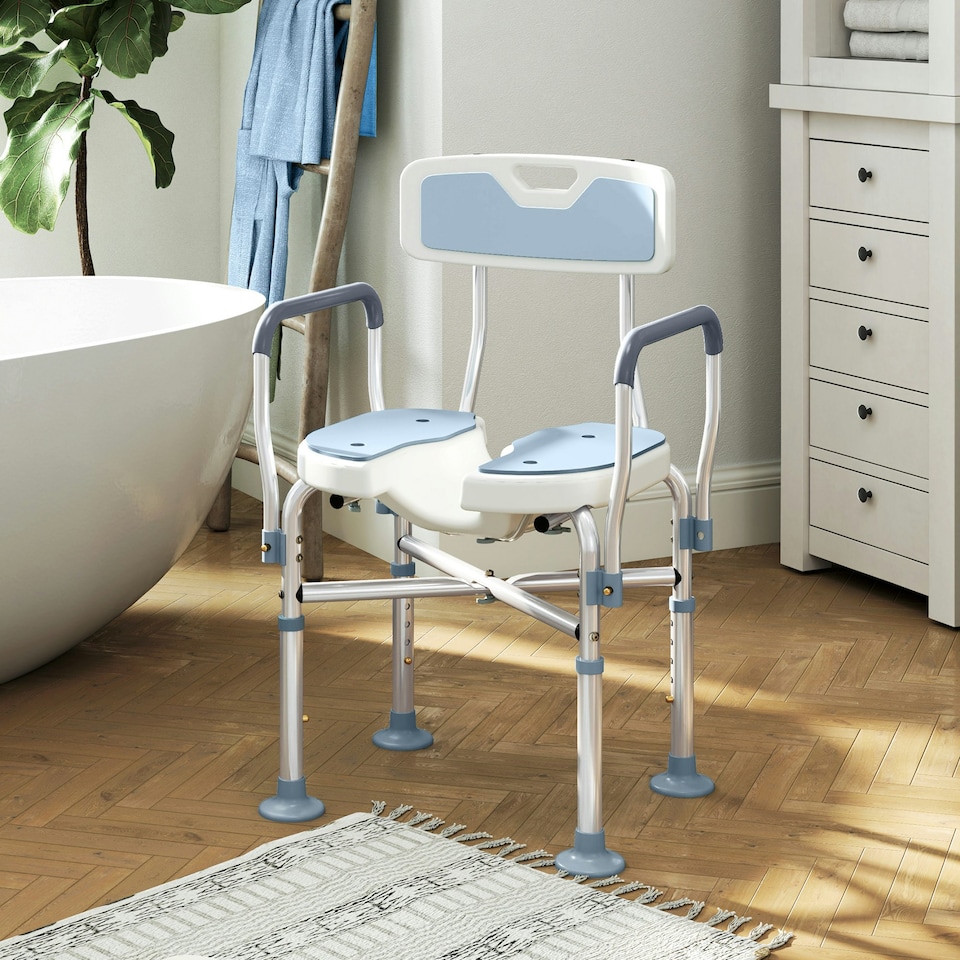 image 1 of HOMCOM Padded Bath Chair with Slotted Seat and Adjustable Height, Light Blue