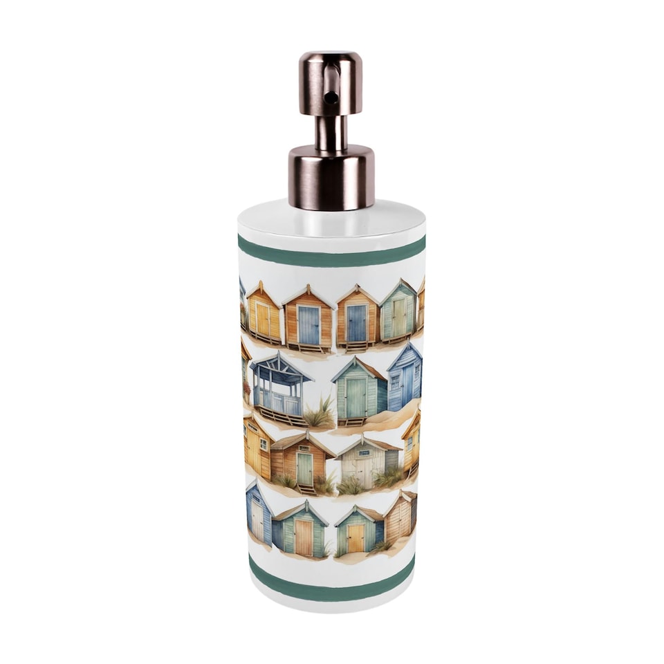 image 1 of Beach Huts Stainless Steel Soap Dispenser - Pump Action Refillable Bathroom & Kitchen Decor