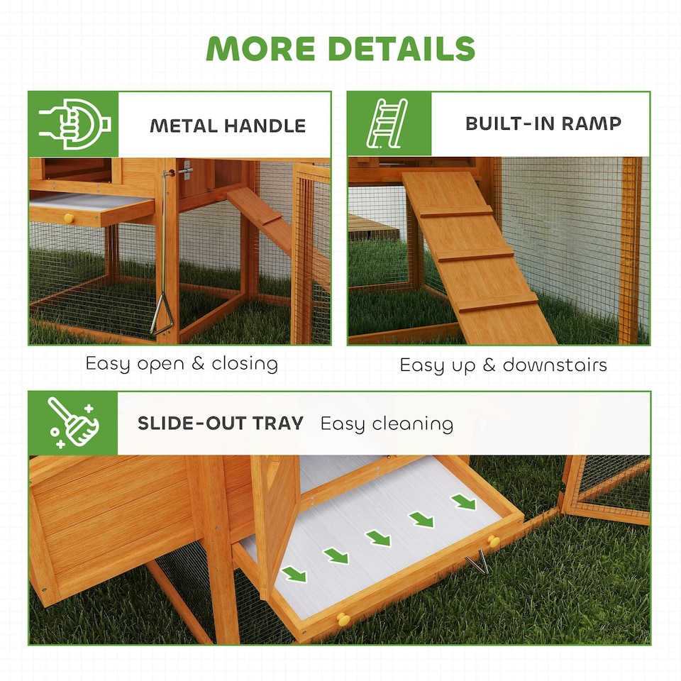 image 1 of PawHut Wooden Chicken Coop with Run, Nesting Box, Slide-out Tray, Ramp