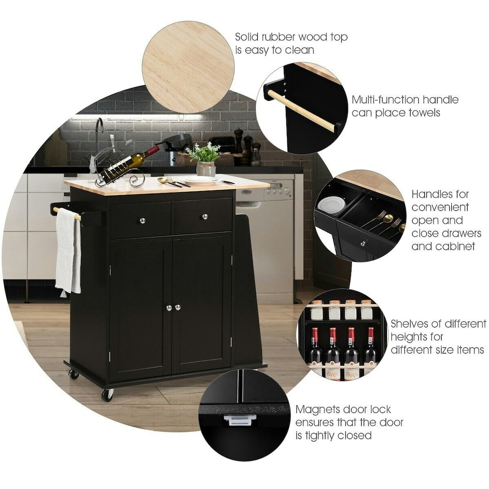 image 1 of COSTWAY Kitchen Island Rolling Storage Cabinet Trolley Cart