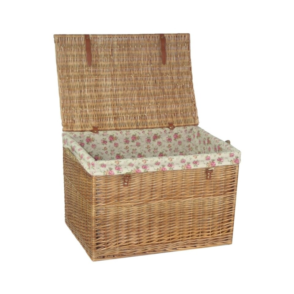image 1 of Large Light Steamed Storage Wicker Basket with Cotton Lining Multi | Garden Rose | One Size