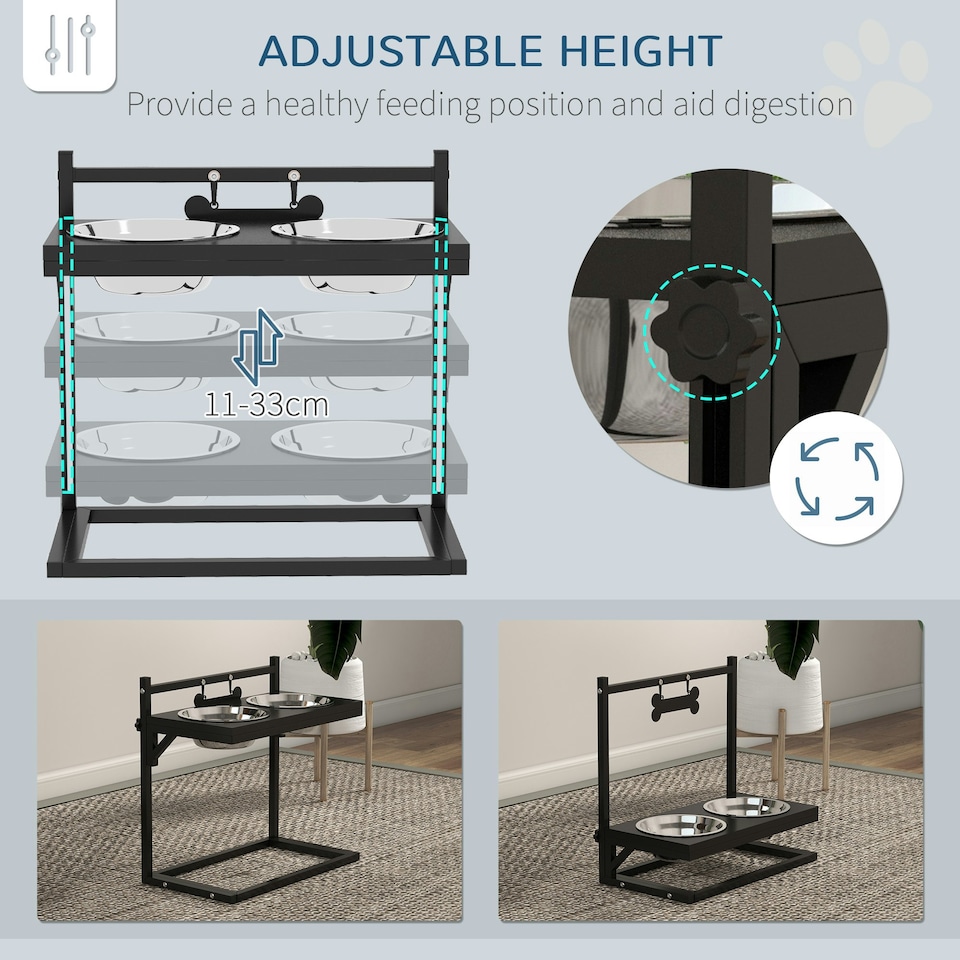 image 1 of PawHut Raised Dog Bowl w/ Adjustable Height Stand, for Small Medium Large Dogs