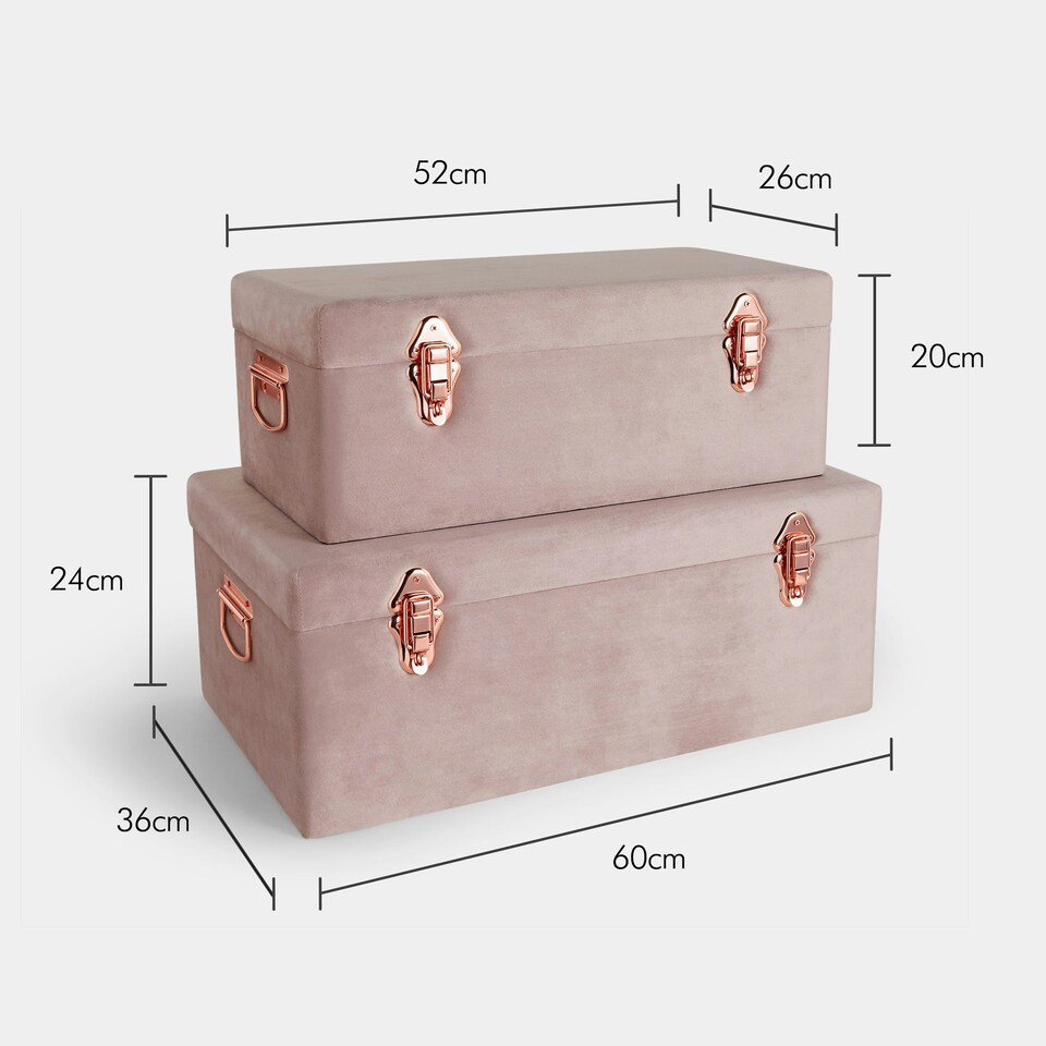 image 1 of BTFY Set of 2 Pink Velvet Storage Trunks, Rose Gold Hardware