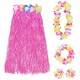 image 1 of Pack of 12 80cm Hawaiian Long Pink Hula Skirt & Lei Pink | One Size