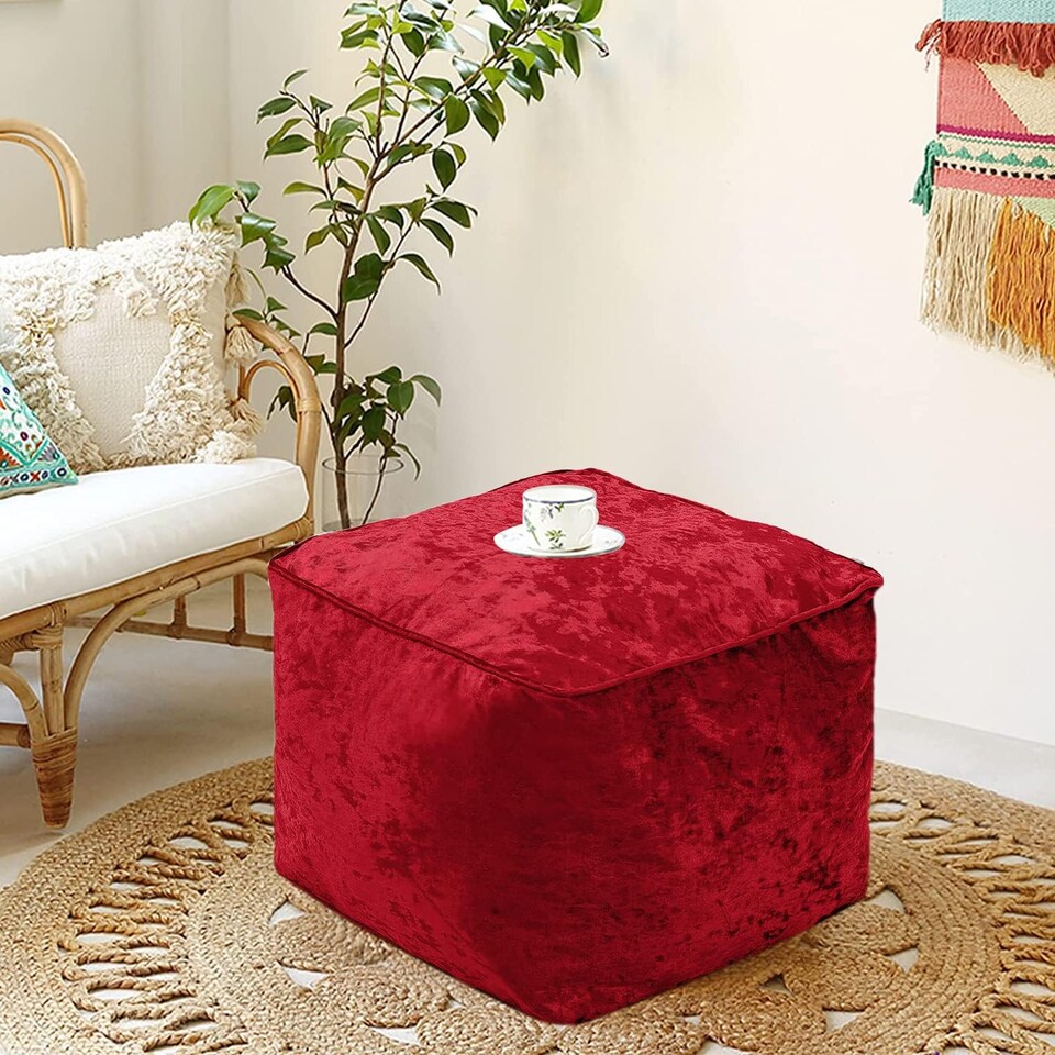 image 1 of Red Crushed Velvet Bean Bag Pouffe Foot Rest