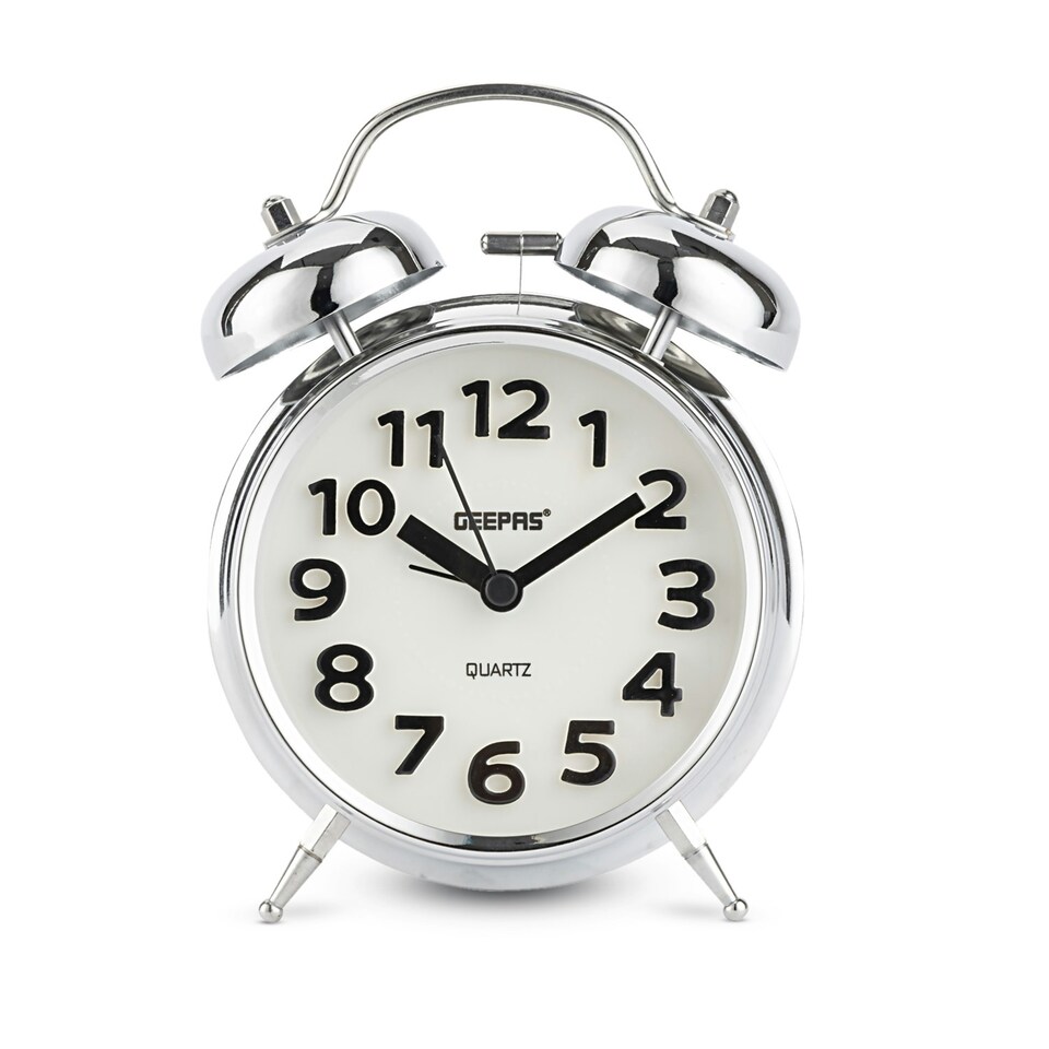 image 1 of GEEPAS Twin Bell Alarm Clock - Portable - White White