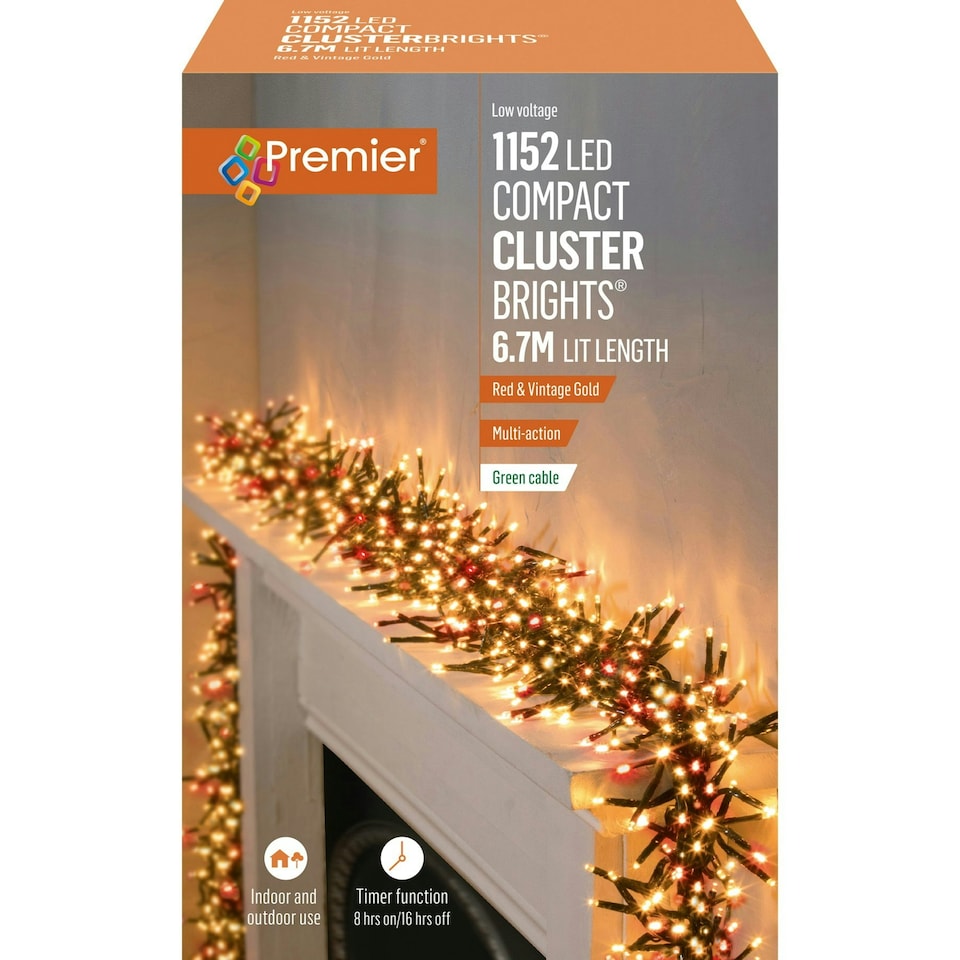 Premier Cluster Lights Compact 1152 LED Red Gold 6.7m