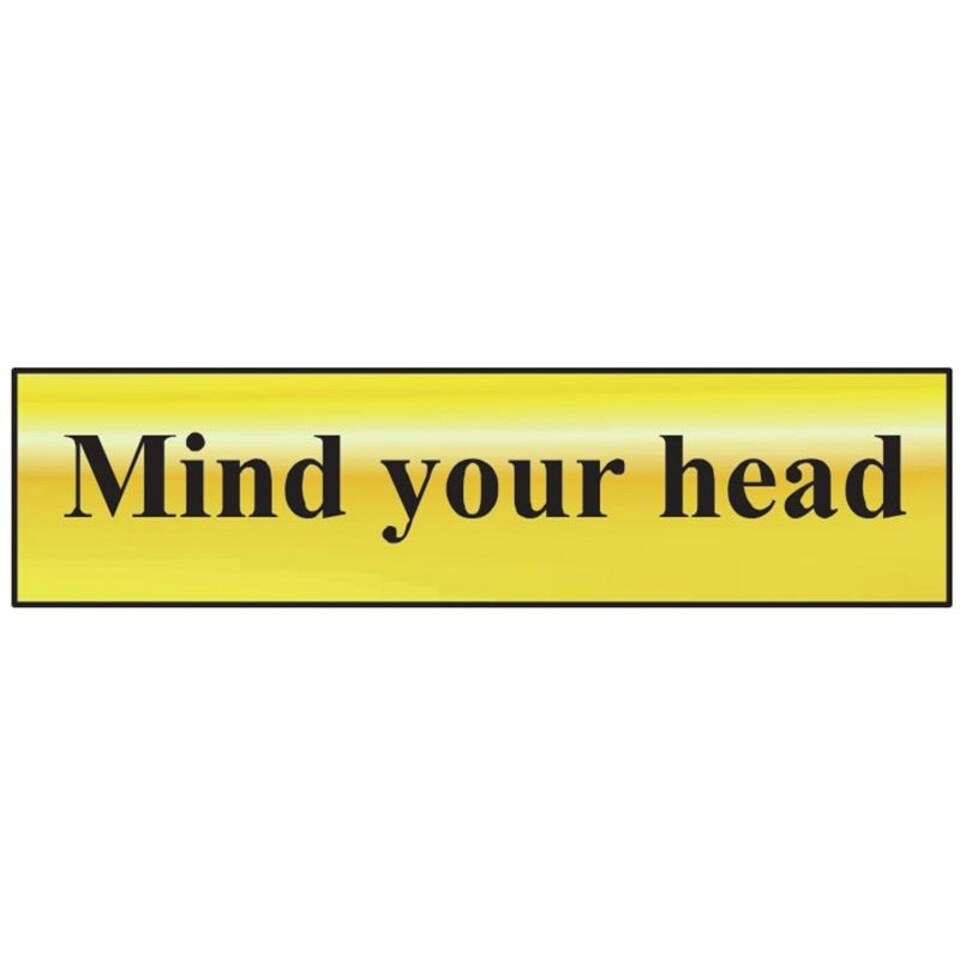 Scan Mind Your Head - Polished Brass Effect 200 X 50mm - Polished Brass - 200 x 50mm