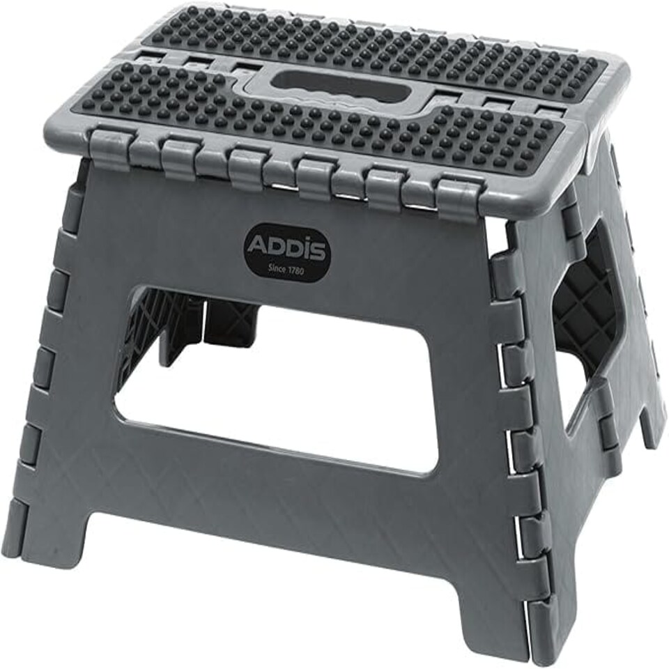 image 1 of Folding Step Stool, Metallic Grey N/A