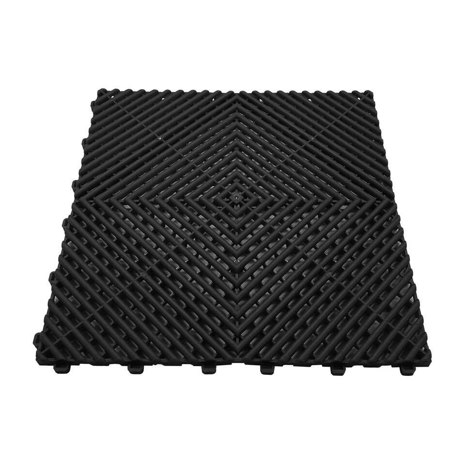 image 1 of Modular Interlocking Ribbed Vented Garage Floor Tiles - Black | Black | Black