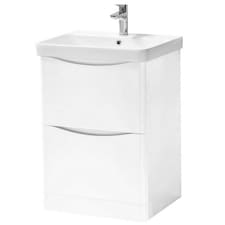 Bathroom Floor Standing 2-Drawer Vanity Unit with Basin 600mm Wide - Gloss White - (Arch) - Brassware Not Included | White | White | 1