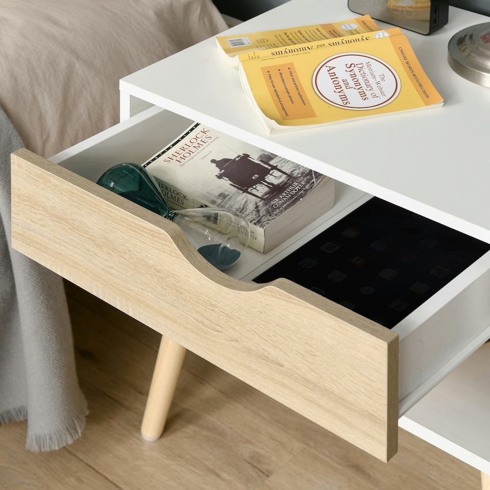 image 1 of HOMCOM Bedside Table with Drawer & Shelf, Nightstand, End Table for Bedroom