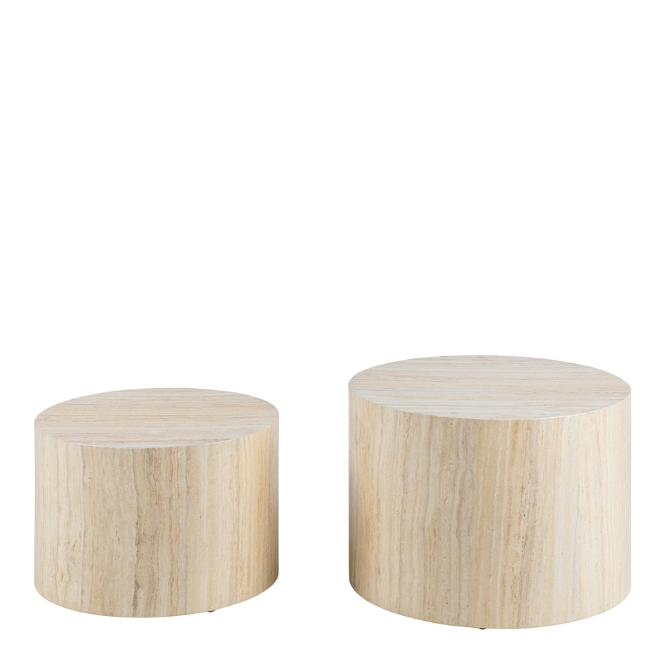 image 1 of Dice Round Coffee Table Set in Light Travertine Effect