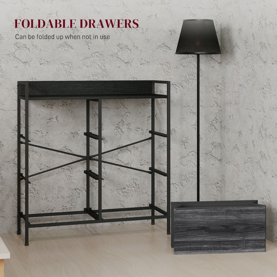 image 1 of HOMCOM Bedroom Chest of Drawers, Fabric Dresser with 6 Drawers, Storage Organiser Unit with Open Shelf and Metal Frame for Living Room, Entryway, Black | Black | Black