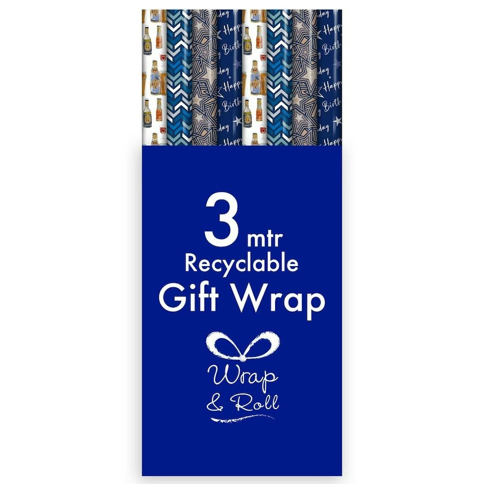 image 1 of Pack of 4 3m Male Design Gift Wrap Rolls