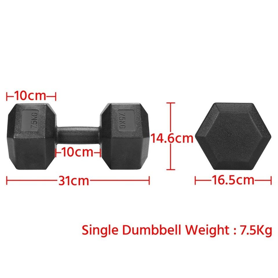 image 1 of Yaheetech 2x7.5kg (Sold in Pair) Hex Dumbbells Set Black