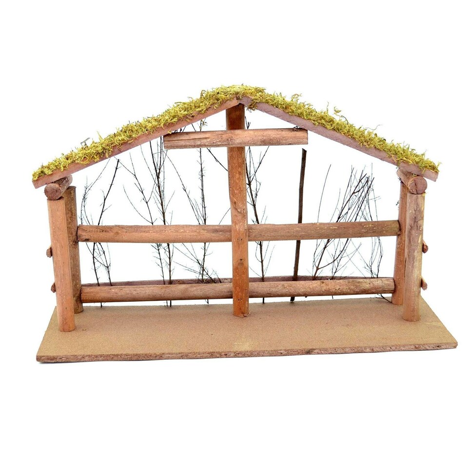 image 1 of LARGE Handmade Nativity Scene Birth Jesus Christ Wooden Stable Figurine House Sculpture Christmas Decoration Xmas Décor, W