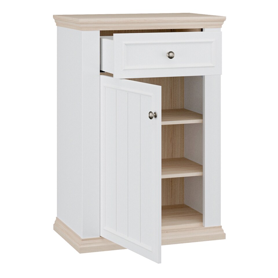image 1 of Pontypool Shoe Cabinet with Drawer in White and a Riva Oak