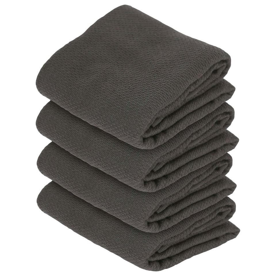 image 1 of Nicola Spring Deluxe 100% Cotton Kitchen Tea Towels Cleaning Drying Cloth - 60cm x 40cm - Charcoal - Pack of 4