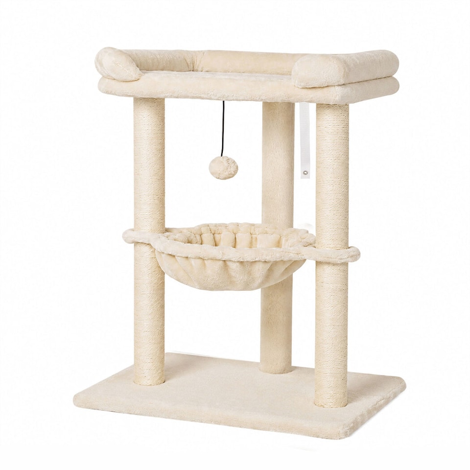 image 1 of Skylos Cat Tree Tower Bed with Hammock Ball Scratching Post Large Perch Beige