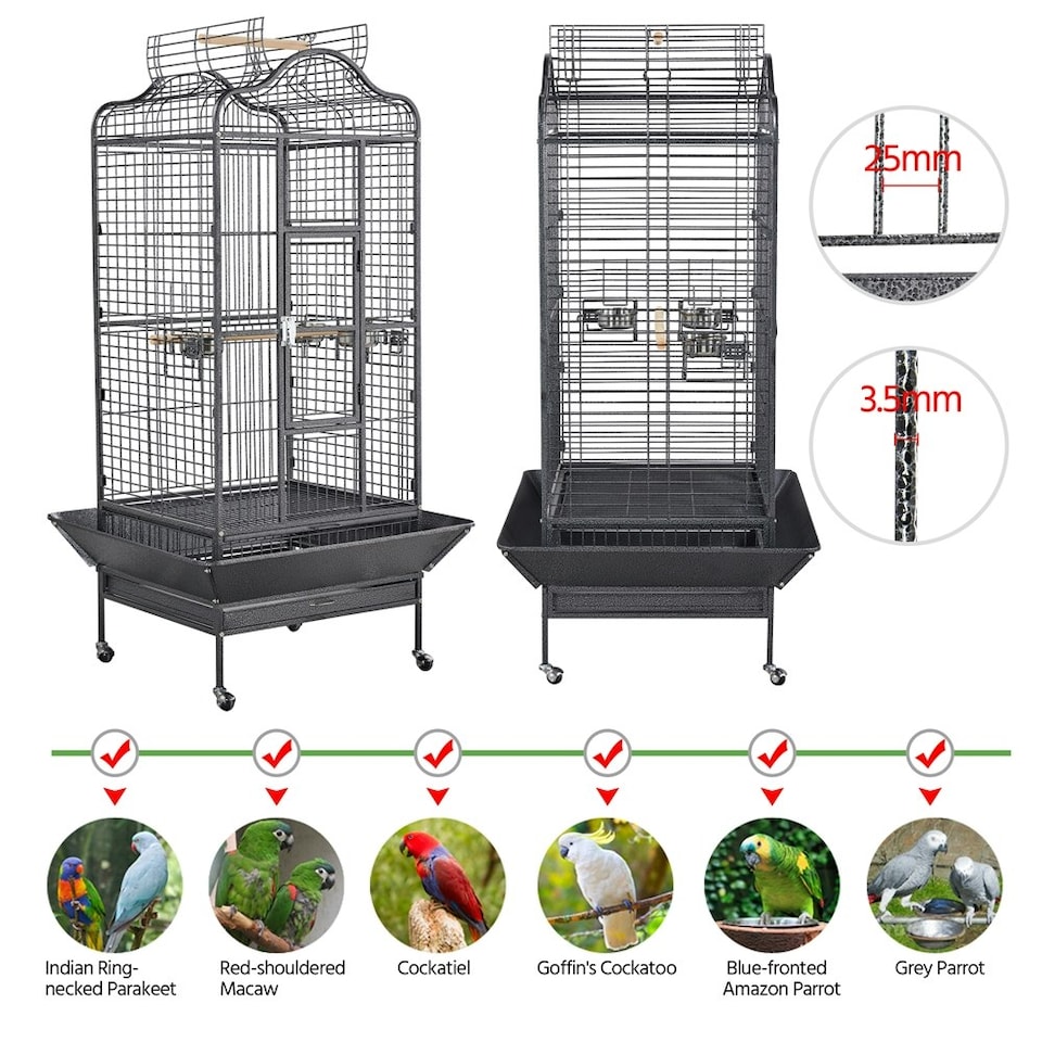 image 1 of Yaheetech 160 cm Tall Open Playtop Extra Large Bird Cage Black