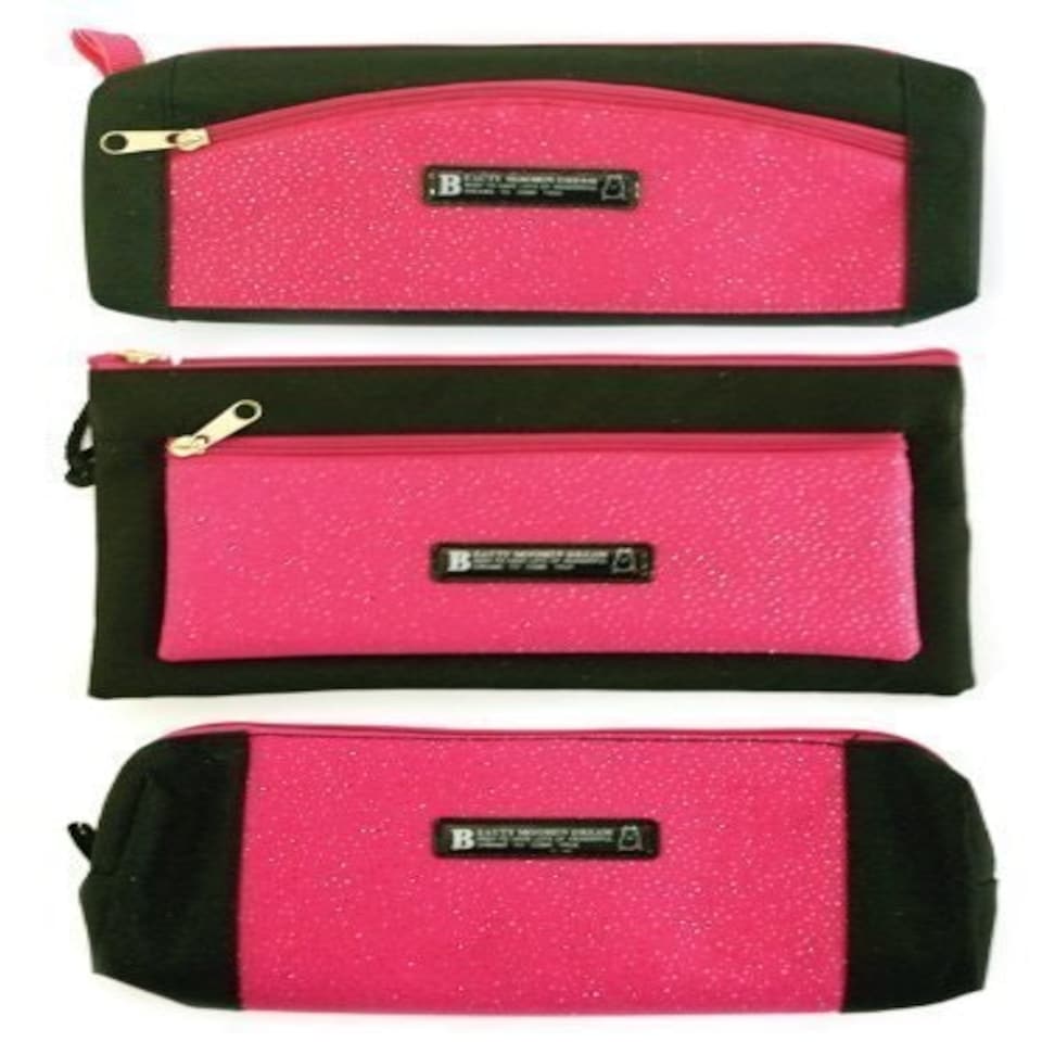 image 1 of Just Stationery Assorted Shaped Glitter Pencil Case - Pink/Black single supplied