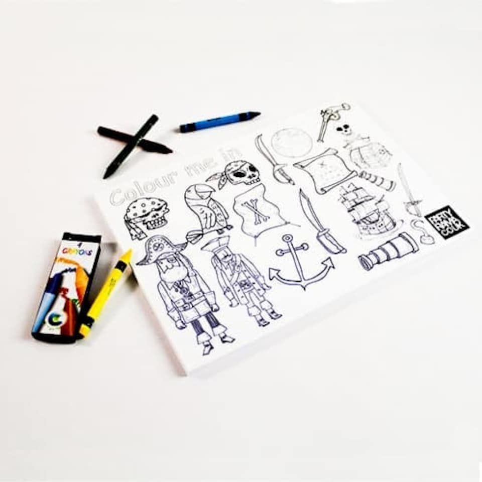 Pirates Themed A4 Colouring sheet With 4 Crayons