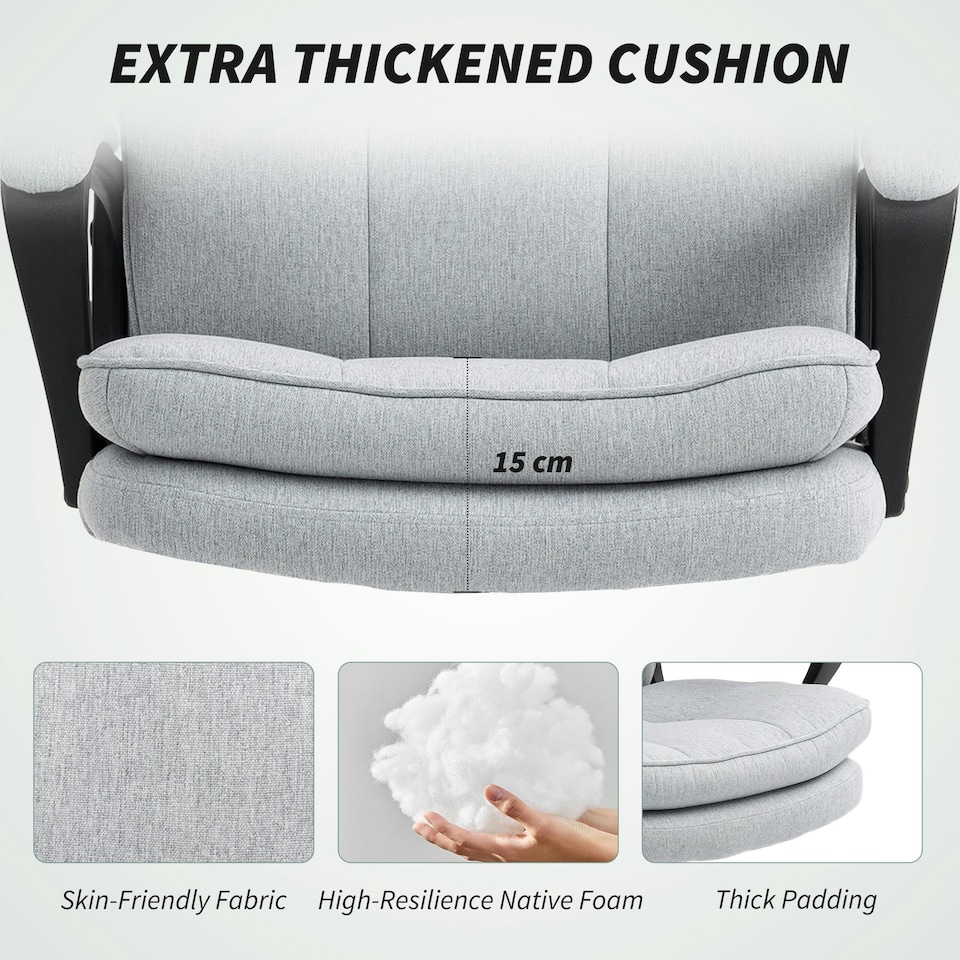 image 1 of HOMCOM Fabric Office Chair, Computer Desk Chair for Home, Light Grey Grey
