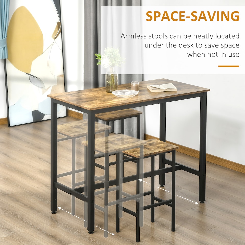 image 1 of HOMCOM Industrial Bar Stools, Set of 2 Kitchen Breakfast Bar Chairs with Footrest, Counter Height Island Stools for Dining Area, Home Pub, Rustic Brown