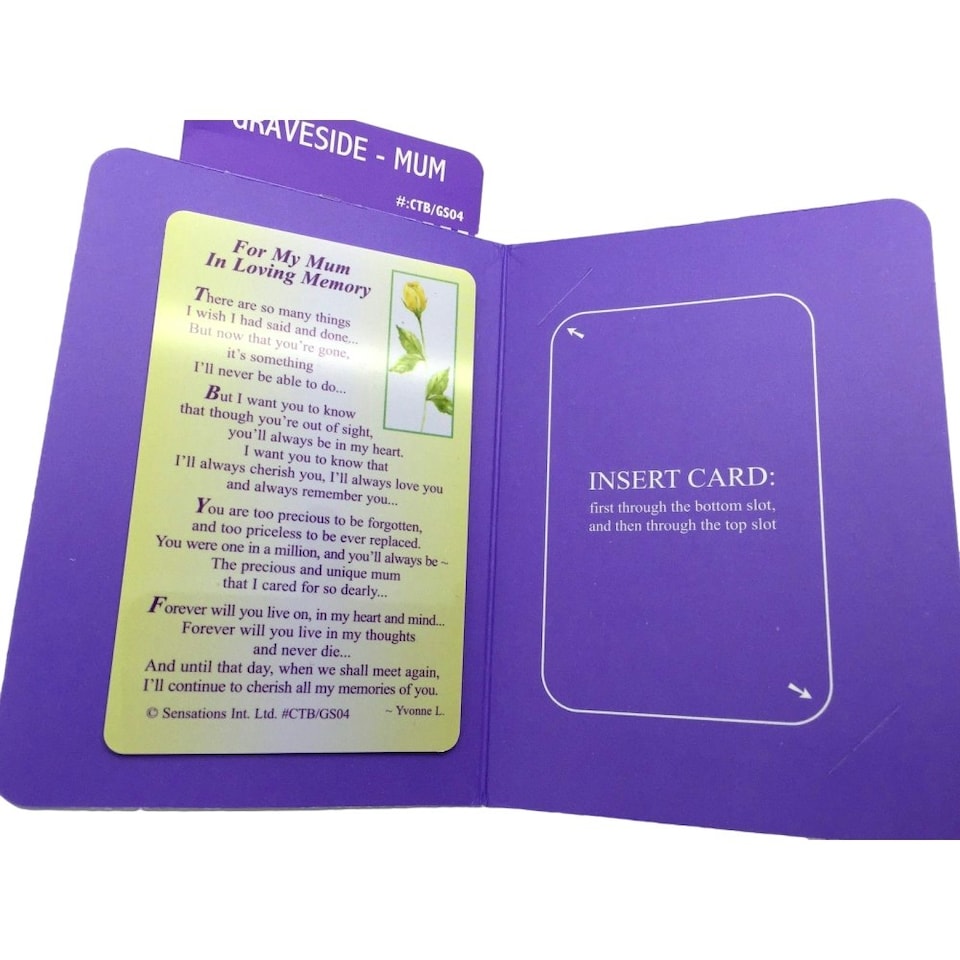 image 1 of For My Mum In Loving Memory...Wallet Card (Sentimental Keepsake Wallet / Purse Card)