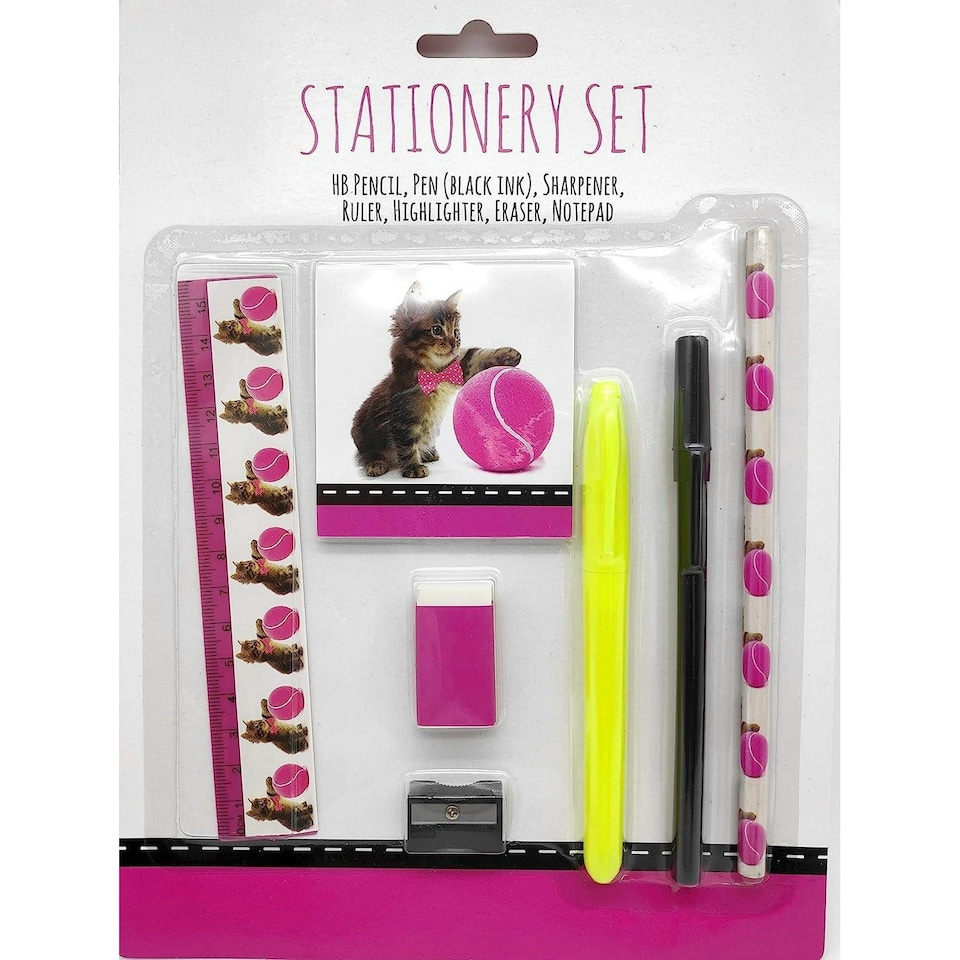 Anker Kitten Stationery Set - Pink/Black/White - One Size