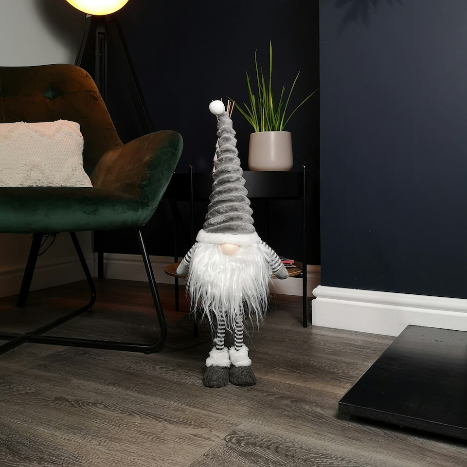 image 1 of 53cm Standing Plush Christmas Gonk with Grooved Hat in Grey