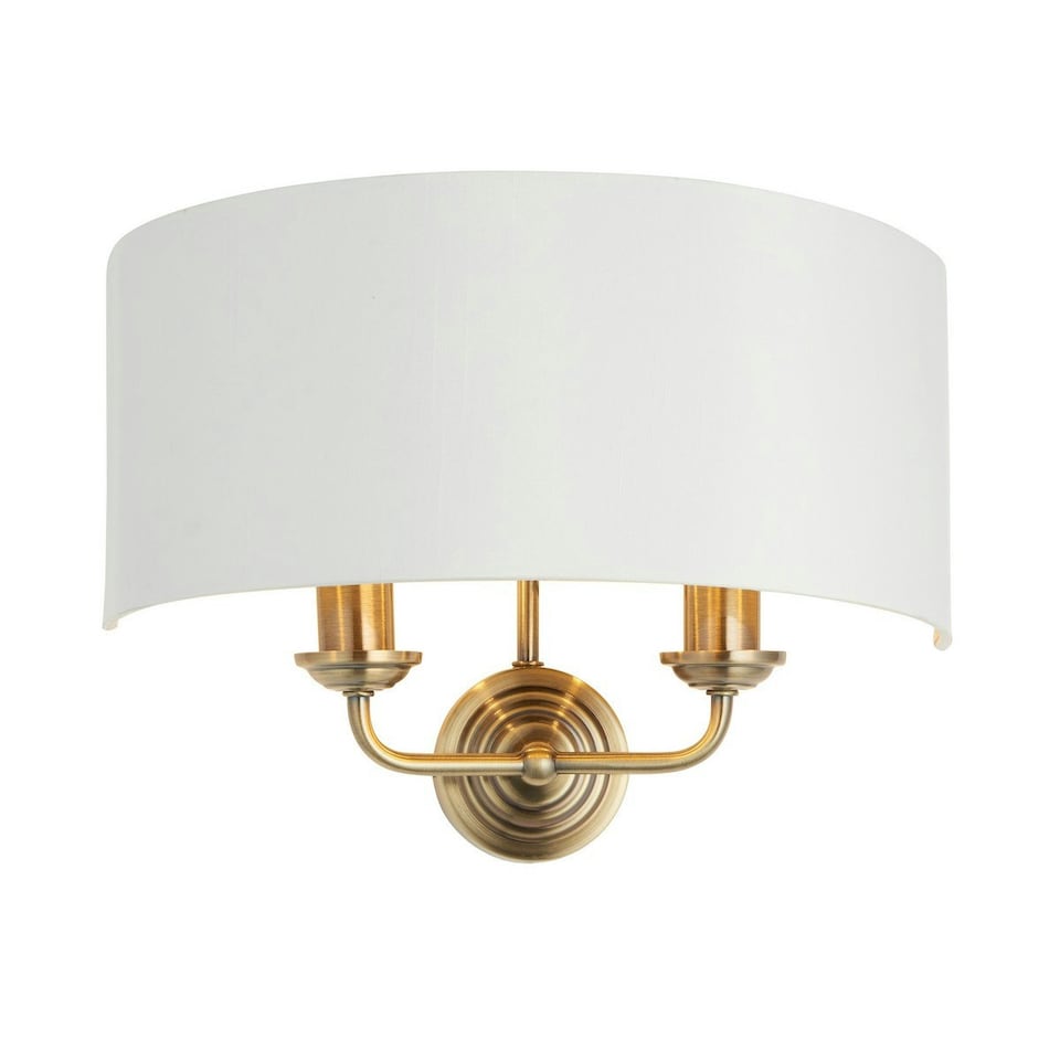 image 1 of Highclere Shade Wall Lamp, Antique Brass Plate, Vintage White Fabric