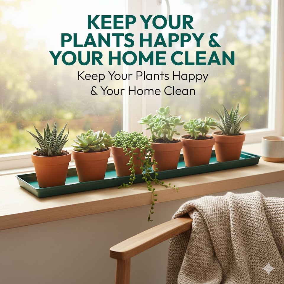 image 1 of 69cm Large Windowsill Plant Tray Plastic Drip Tray for Indoor Outdoor Plant Pots Pack of 4