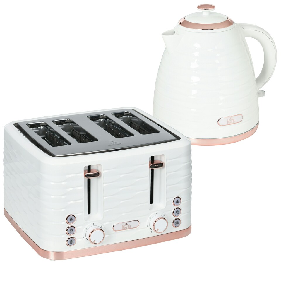 image 1 of HOMCOM Kettle and Toaster Set 1.7L Rapid Boil Kettle & 4 Slice Toaster White