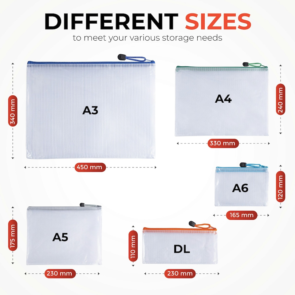 image 1 of Pack of 12 A3 Red PVC Mesh Zip Bags
