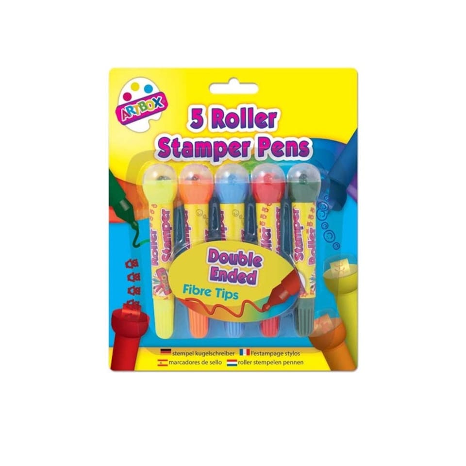 image 1 of Childrenâ€™s Stamper Pens with Fibre Tip - Pack of 5 - Different Shapes and Colours