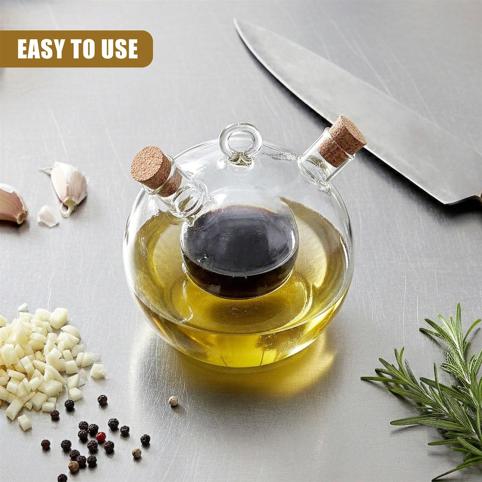 image 1 of GEEZY Oil and Vinegar Dispenser Bottle Glass Olive Oil Pourer Dual Chambers 490ml