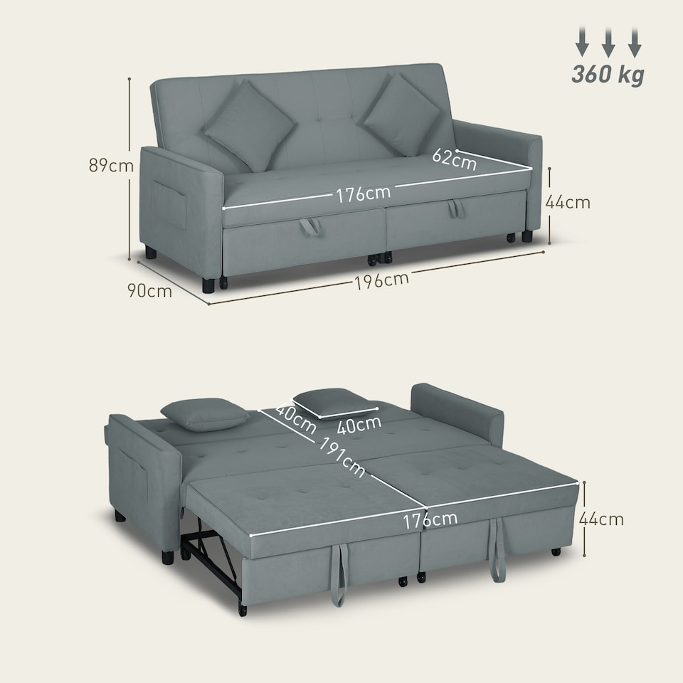 image 1 of HOMCOM Sectional Sofa Bed, L-Shaped 3 Seater Sofa Bed, Reversible Sleeper Sofa with Pull Out Couch Bed, Cushions, Fabric Futon Sofa Bed for Living Room, Grey | Grey | One Size